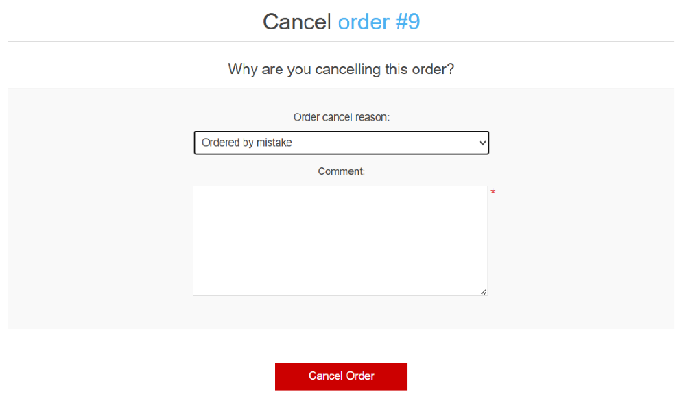cancel order option cancellation reason 